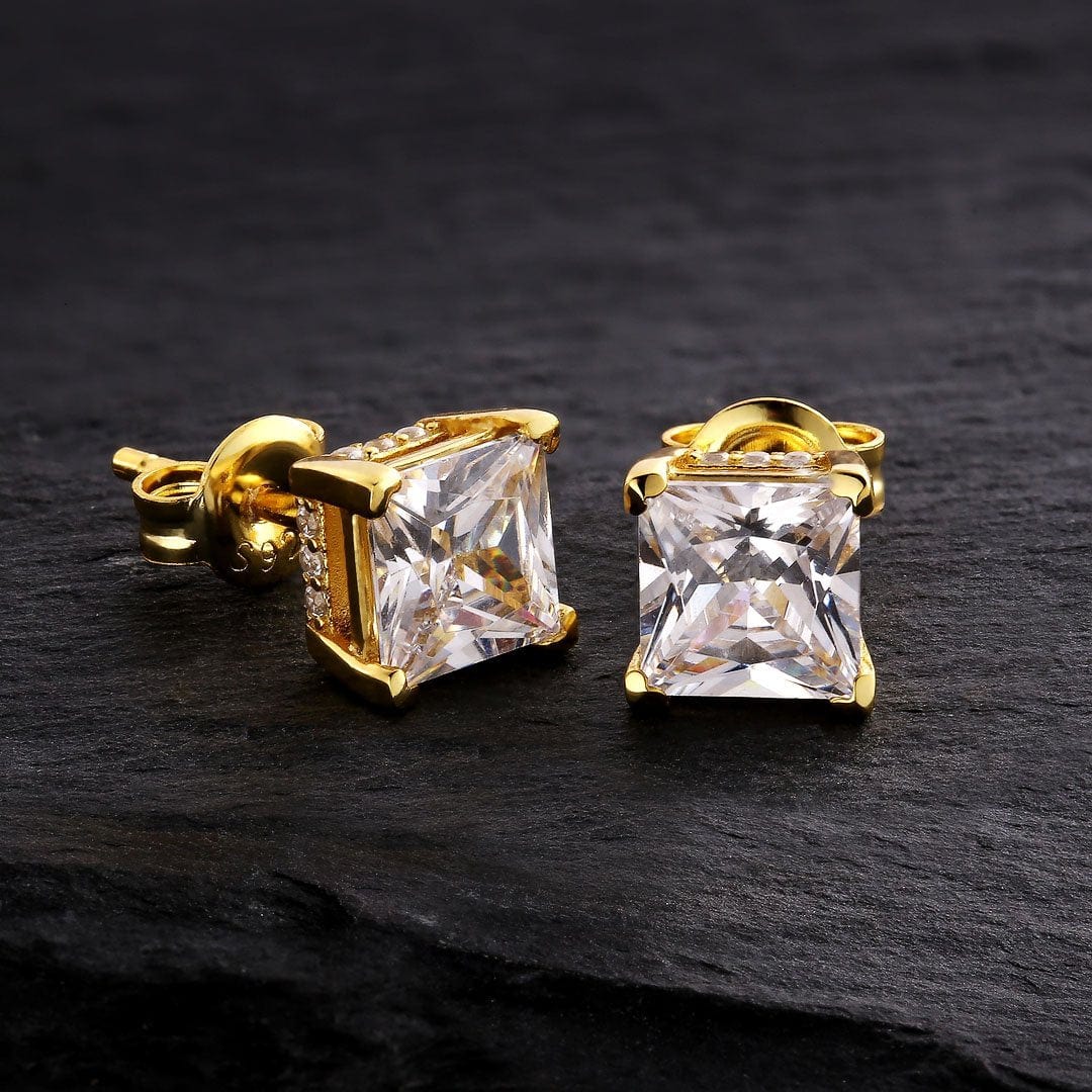 Wholesale 925 Sterling Silver Stud Earrings Hip Hop Diamond Earrings Princess Brilliant Diamond CZ Stud Men's Earrings Plated 14K Gold