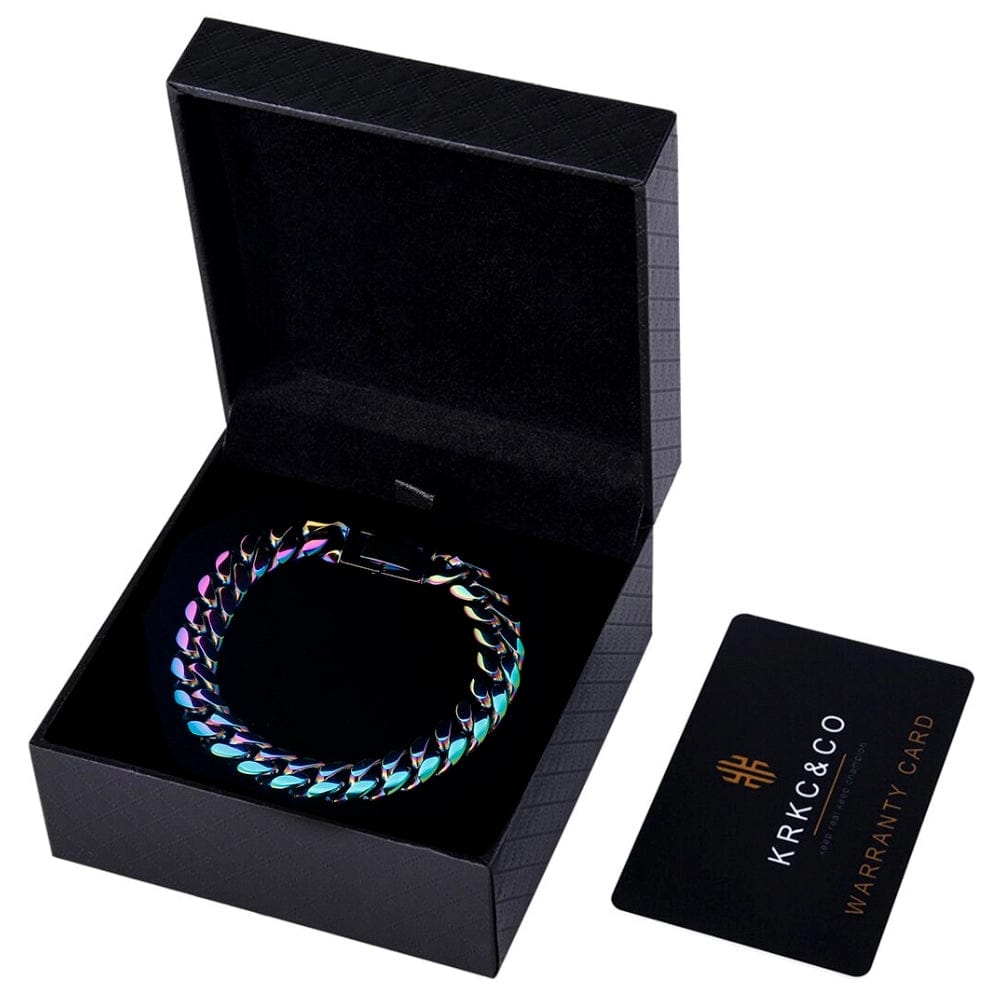 Wholesale Hip Hop Bracelets 10mm Rainbow Cuban Bracelet In Stainless Steel For Fashion Men's Jewelry