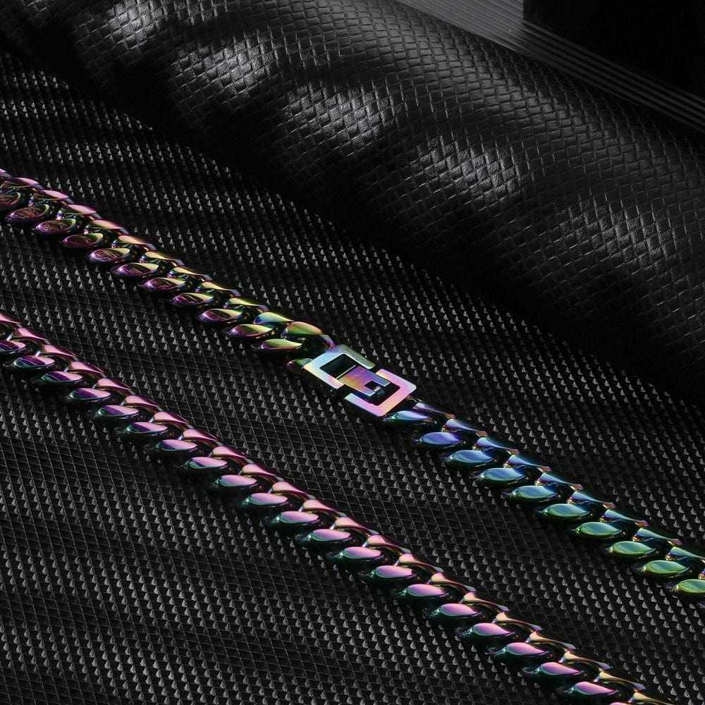 Wholesale Hip Hop Bracelets 10mm Rainbow Cuban Bracelet In Stainless Steel For Fashion Men's Jewelry