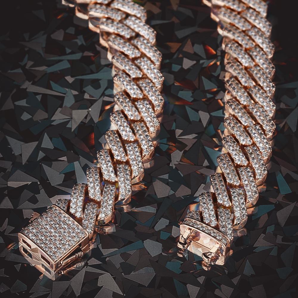 Wholesale Hip Hop Necklaces 15mm Iced Out Prong Link Cuban Link Choker in Rose Gold For Women