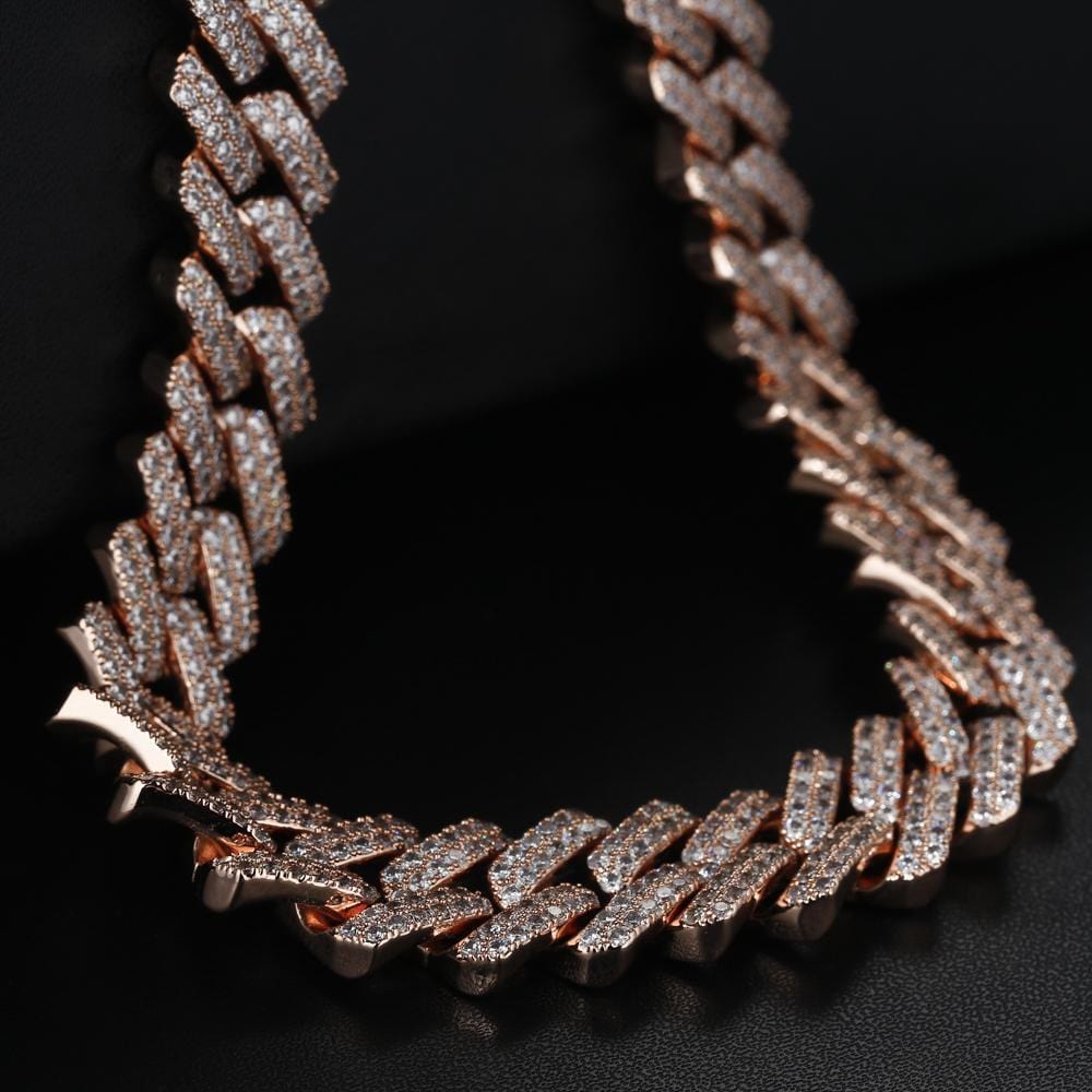 Wholesale Hip Hop Necklaces 15mm Iced Out Prong Link Cuban Link Choker in Rose Gold For Women