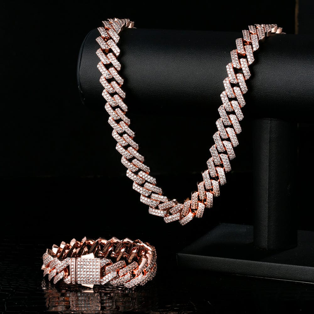 Wholesale Hip Hop Necklaces 15mm Iced Out Prong Link Cuban Link Choker in Rose Gold For Women