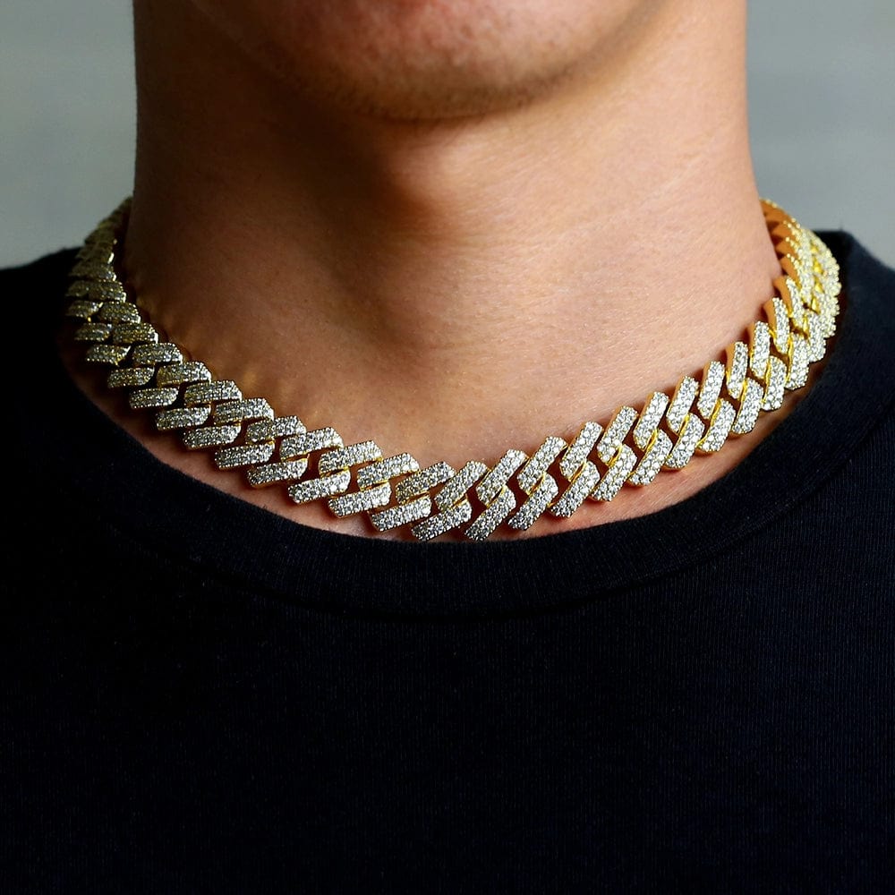 Wholesale Hip Hop Necklaces 15mm Iced Out Prong Link Cuban Link Choker in Rose Gold For Women