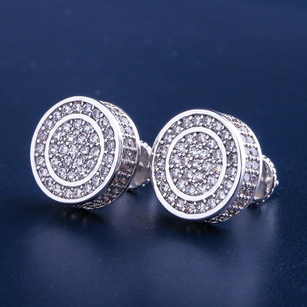 Wholesale 925 Sterling Silver Stud Earrings Hip Hop Diamond Earrings Round Shape Earrings Iced Out CZ Diamond  White Gold