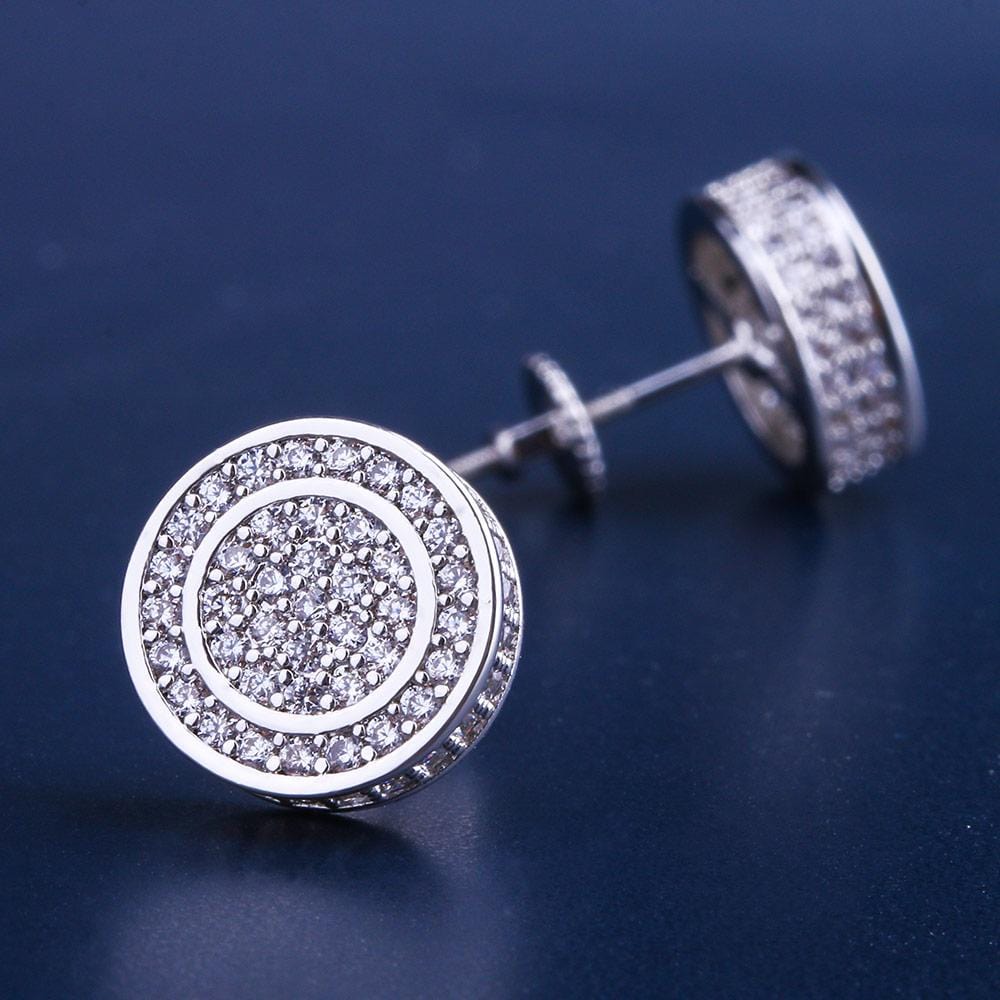 Wholesale 925 Sterling Silver Stud Earrings Hip Hop Diamond Earrings Round Shape Earrings Iced Out CZ Diamond  White Gold