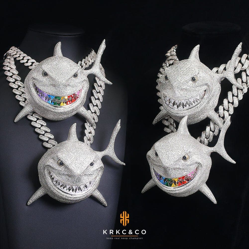 Wholesale Hip Hop Custom Animal 69 Shark Pendant Necklace Iced Out with CZ Custom Design Deposit