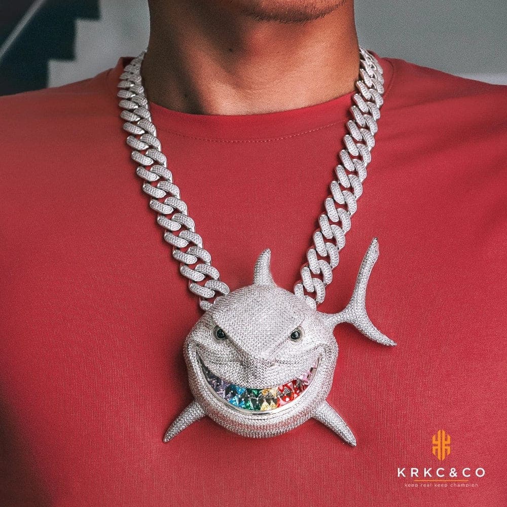 Wholesale Hip Hop Custom Animal 69 Shark Pendant Necklace Iced Out with CZ Custom Design Deposit