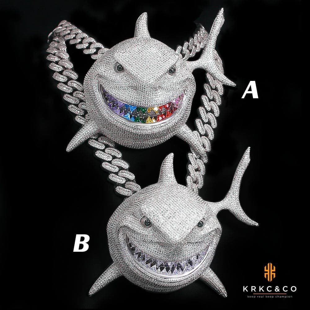 Wholesale Hip Hop Custom Animal 69 Shark Pendant Necklace Iced Out with CZ Custom Design Deposit